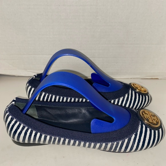 Tory Burch Caroline 2 Ballet Flats Dark Blue/White Striped Sz 6M Women’s - Picture 1 of 14